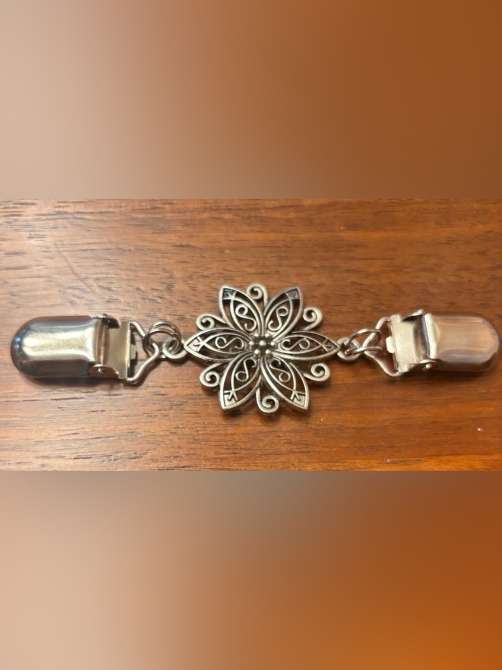 New Silver Floral Filigree Cardigan Clip or back dress minimized